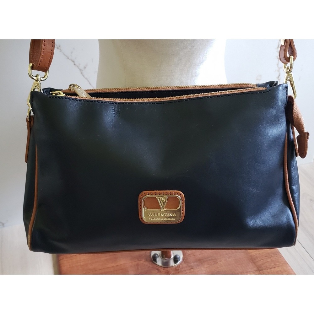 Vintage Valentina Crossbody Bag‎ Womens Small Black Leather Italian Made Purse
